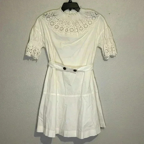 10 Crosby Derek Lam Eyelet Dress Ruffled Collar Belted Waist Romantic Boho - Picture 1 of 9